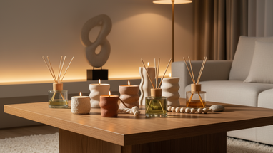 artesian made designs of candles and diffusers complementing the decor of house