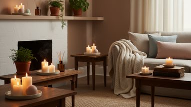 a calming space , scented with scented candles and diffusers
